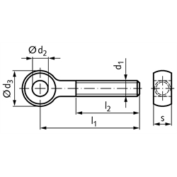 Augenschraube DIN 444 Gewinde M16x50mm l1=75mm Edelstahl 1.4305 , Technische Zeichnung