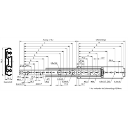 Auszugschiene DP 9301 E Schienenlänge 1016mm, Technische Zeichnung