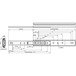 Auszugschienensatz DZ 0204 Schienenlänge 508mm hell verzinkt, Technische Zeichnung