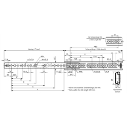 Auszugschienensatz DZ 2132 Schienenlänge 500mm hell verzinkt, Technische Zeichnung