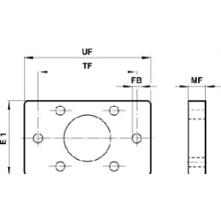 Boden- und Kopfflansch für Zylinderdurchmesser 32mm , Technische Zeichnung
