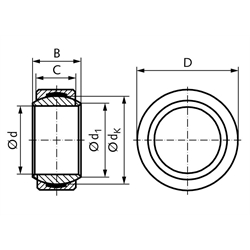 Radial-Gelenklager DIN ISO 12240-1-E Reihe GE..UK wartungsfrei Bohrung 20mm Außendurchmesser 35mm, Technische Zeichnung