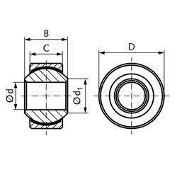 Gelenklager DIN ISO 12240-1-K Reihe GD ohne Außenring wartungsfrei Bohrung 12mm Außendurchmesser 26mm, Technische Zeichnung