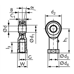 Gelenkkopf GS DIN ISO 12240-4 Maßreihe K Innengewinde M18x1,5 links == Vor Inbetriebnahme ist eine Erstschmierung erforderlich ==, Technische Zeichnung