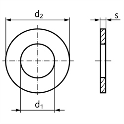 Unterlegscheibe DIN EN ISO 7089 (DIN 125 A) für Gewinde M6 (6,4x12,0x1,6mm) Material rostfrei V2A, Technische Zeichnung