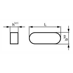 Passfeder DIN 6885-1 Form A 10 x 8 x 28 mm Material 1.4571, Technische Zeichnung