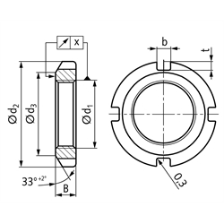 Nutmutter DIN 70852 M28x1,5 verzinkt, Technische Zeichnung