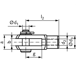 Gabelgelenk DIN 71752 mit Splintbolzen Größe 8 x 32 Rechtsgewinde Stahl verzinkt , Technische Zeichnung