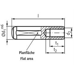 Zylinderstift DIN 7979 Stahl gehärtet Durchmesser 8m6 Länge 100mm mit Innengewinde M5, Technische Zeichnung