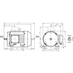 Drehstrom-Normmotor SM/I 230/400V 50Hz 0,75kW ca. 950 /min. Baugröße 90 S Bauform B3 Effizienzklasse IE3 (Betriebsanleitung im Internet unter www.maedler.de im Bereich Downloads), Technische Zeichnung