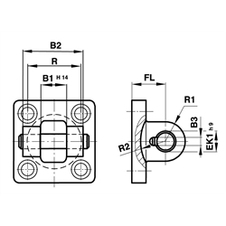 Gabelbefestigung, schmale Ausführung für Zylinderdurchmesser 40mm , Technische Zeichnung