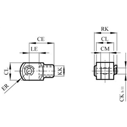 Gabelkopf für Pneumatik-Zylinder Durchmesser 12mm / 16mm Gewinde M6 , Technische Zeichnung