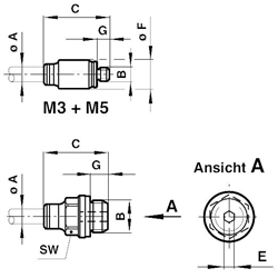 Gerade Einschraubverbindung mit Dichtring Gewinde M3 Rohr-Außendurchmesser 4mm , Technische Zeichnung