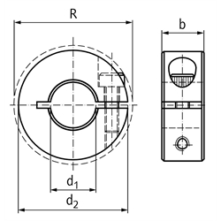 Geschlitzter Klemmring Edelstahl 1.4305 Bohrung 40mm mit Schraube DIN 912 A2-70 , Technische Zeichnung