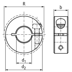 Geschlitzter Klemmring Stahl C45 brüniert Bohrung 0,438 Zoll = 11,113mm mit Schraube DIN 912 12.9, Technische Zeichnung