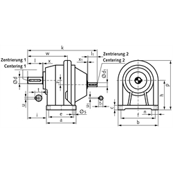 Stirnradgetriebe BT1 Größe 1 i=3,55:1 Bauform B3 (Betriebsanleitung im Internet unter www.maedler.de im Bereich Downloads), Technische Zeichnung