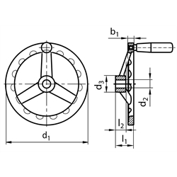 Speichen-Handrad aus Vollmaterial Edelstahl 1.4308 Ausführung B/A ohne Griff Durchmesser 100mm, Technische Zeichnung