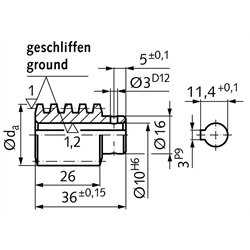 Präzisions-Schnecke Achsabstand 33mm i=5 , Technische Zeichnung