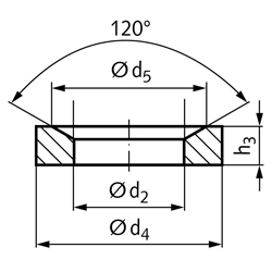 Kegelpfanne DIN 6319 Form D Innen-Ø 14,2mm Außen-Ø 24mm für Bolzen- Ø 12mm Edelstahl 1.4301, Technische Zeichnung