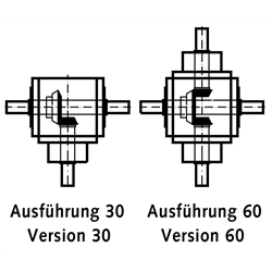 Kegelradgetriebe KU/I Bauart L Größe 2 Ausführung 30 Übersetzung 6:1 (Betriebsanleitung im Internet unter www.maedler.de im Bereich Downloads), Technische Zeichnung
