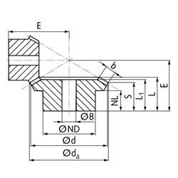 Kegelrad aus Stahl Modul 2,5 16 Zähne Übersetzung 1,5:1 gefräst , Technische Zeichnung