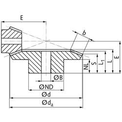 Kegelrad aus Stahl Modul 2,5 40 Zähne Übersetzung 2,5:1 gefräst , Technische Zeichnung