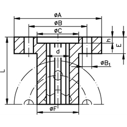 Keilnabe mit Flansch DIN ISO 14 KN 13x16 Länge 40mm Rotguss Rg7, Technische Zeichnung