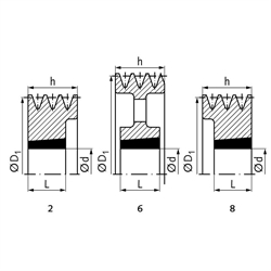 Keilriemenscheibe aus GG für Taper-Spannbuchse 2012 Profil XPA, SPA und A (13) 3-rillig Nenndurchmesser 125mm, Technische Zeichnung