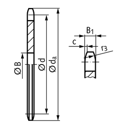 Kettenradscheibe KRL ohne Nabe 24 B-1 1 1/2x1" 24 Zähne Mat. Stahl , Technische Zeichnung