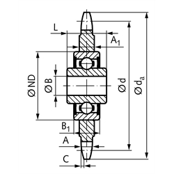 Kettenspannrad KSP 08 B-1 1/2x5/16" 21 Zähne mit Kugellager , Technische Zeichnung