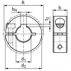 Geschlitzter Klemmring aus Stahl C45 brüniert Bohrung 20mm mit Schraube DIN 912 12.9 Ausf. N, Technische Zeichnung