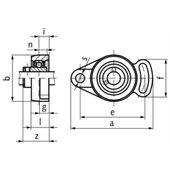 Kugelflanschlager UCFA 207 Bohrung 35mm Gehäuse aus Grauguss , Technische Zeichnung