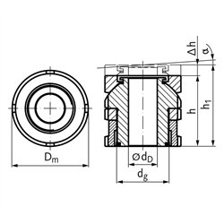 Kugelausgleichselement mit Kontermutter MN 686.7 50-26,0 , Technische Zeichnung