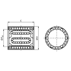 Linearkugellager KB-1 ISO-Reihe 1 Premium rostfrei mit Deckscheiben für Wellendurchmesser 16mm, Technische Zeichnung