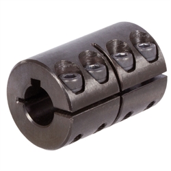 Geschlitzte Schalenkupplung MAS beidseitig Bohrung 15mm mit Nut Stahl C45 brüniert mit Schrauben DIN 912-12.9 , Produktphoto