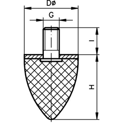 Gummi-Metallpuffer KP Durchmesser 20mm Höhe 24mm Gewinde M6x18 , Technische Zeichnung