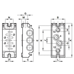 Verkettungsplatte (Universal) Norgren CQM/22152/3/27 ISO 1, Technische Zeichnung