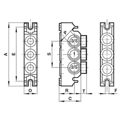 Endplatte, Anschlüsse seitlich offen (Universal) Norgren CQM/22253/3/31 ISO 2, Technische Zeichnung