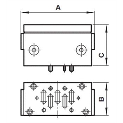 Zwischenplatte mit Rückschlagventilen Norgren FP7070 ISO 3, Technische Zeichnung