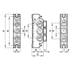 Endplatten, Alle Anschlüsse geschlossen (Universal) Norgren CQM/22152/3/28 ISO 1, Technische Zeichnung