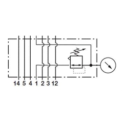 Druckregelmodul, Regelung an Anschluss 2 (Regler auf Seite 12) Norgren V71011-KB1 ISO 1, Technische Zeichnung