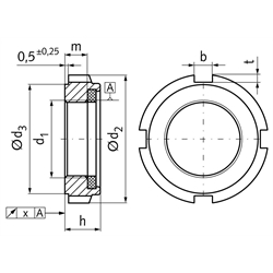 Nutmutter GUK 1a selbstsichernd Gewinde M12 x 1,5 Material Stahl verzinkt mit eingelegtem Klemmteil aus Polyamid, Technische Zeichnung