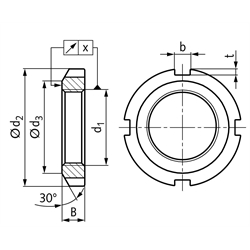 Nutmutter DIN 981 KM 5 Gewinde M25x1,5, Technische Zeichnung
