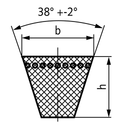 Schmalkeilriemen Profil SPA Wirklänge 1500mm , Technische Zeichnung