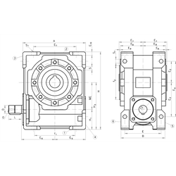 Schneckengetriebe H/I Größe 40 i=25:1 Abtriebswelle Hohlwelle (Betriebsanleitung im Internet unter www.maedler.de im Bereich Downloads), Technische Zeichnung