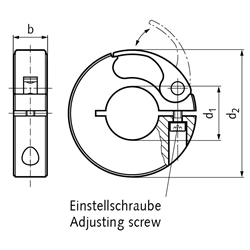 Schnellspann-Klemmring Aluminium schwarz eloxiert Bohrung 6mm, Technische Zeichnung