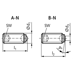 Kugeldruckschraube Edelstahl Form B-N M12 x 16mm , Technische Zeichnung