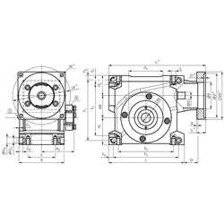 Servo-Schneckengetriebe ZM/S Größe 50 i=39:1 Abtriebswelle mit Schrumpfscheibe an Seite 6, Technische Zeichnung