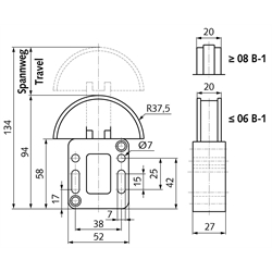 Kettenspanner SPANN-BOX® Größe 0 niedrige Spannkraft 06 B-2, Technische Zeichnung