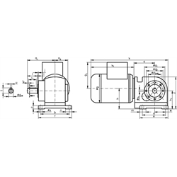 Schnecken-Stirnradgetriebemotor SRS 90 Watt 230/400V 50Hz IE1 i=591:1 Abtriebsdrehzahl ca. 2,4 /min zulässiges Md2=50Nm (Betriebsanleitung im Internet unter www.maedler.de im Bereich Downloads), Technische Zeichnung